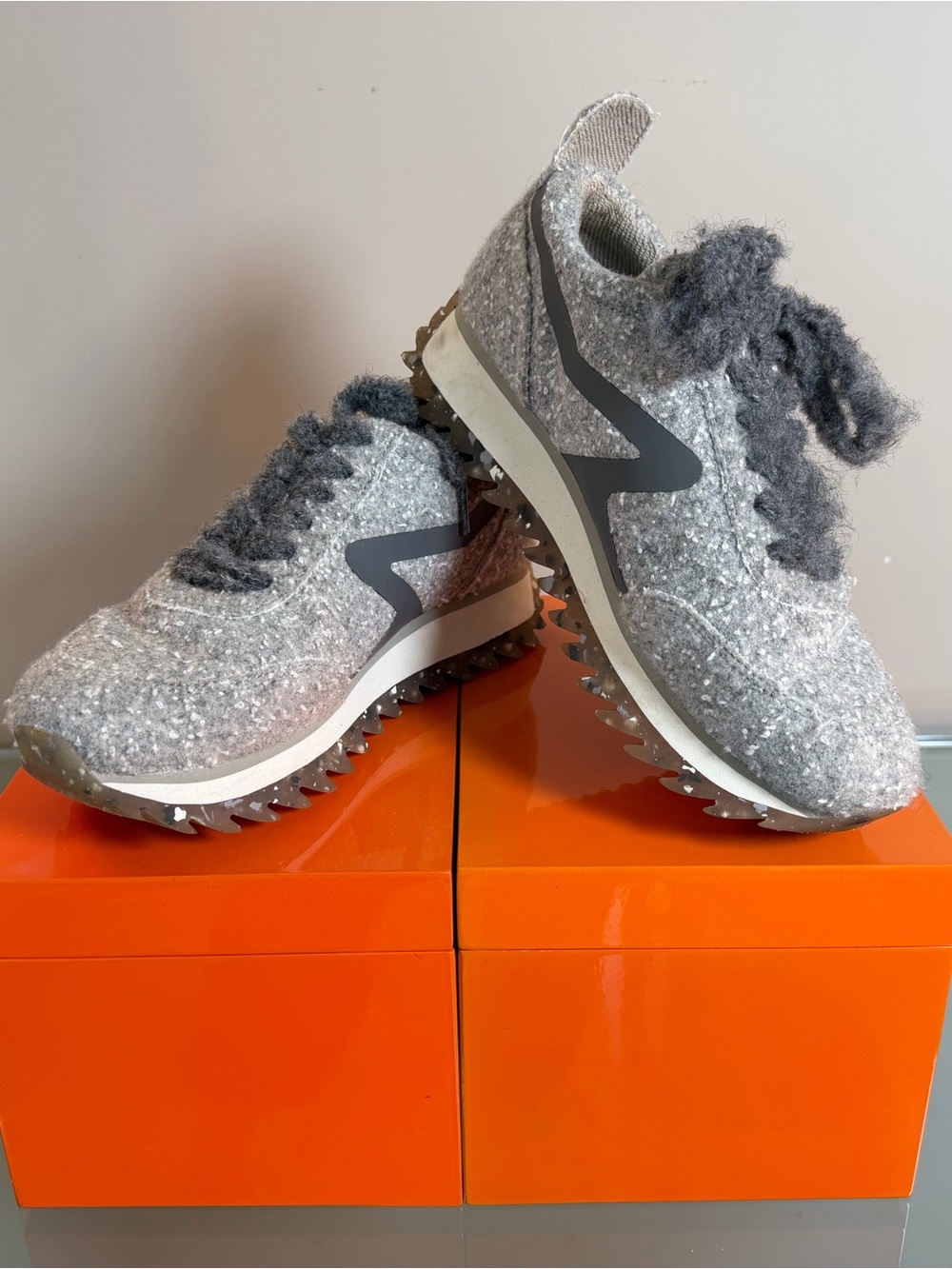 rag & bone Gray Fuzzy Knit Platform Sneakers